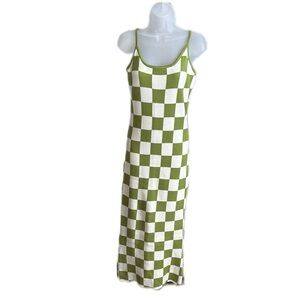 NWOT Green and White Checkered Maxi Dress Size Large